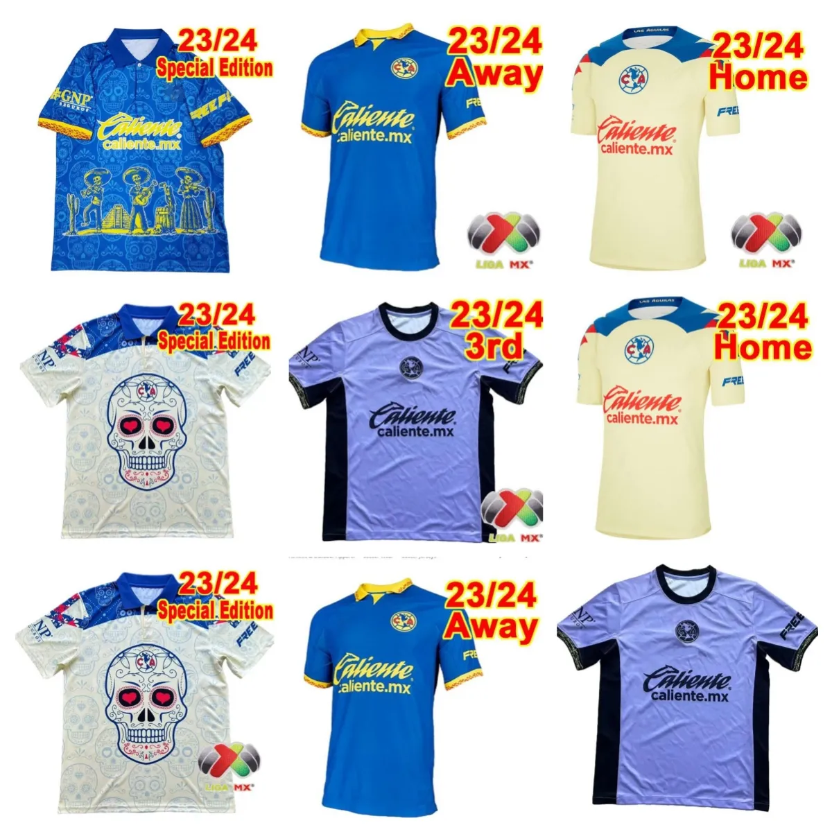 23 24 Club America voetbalshirts Liga MX HENRY J.QUINONES D.VALDES 3RD A.ZENDEJAS FIDALGO 2023 2024 THUIS WEG Derde maillotfans slanke voetbalshirts