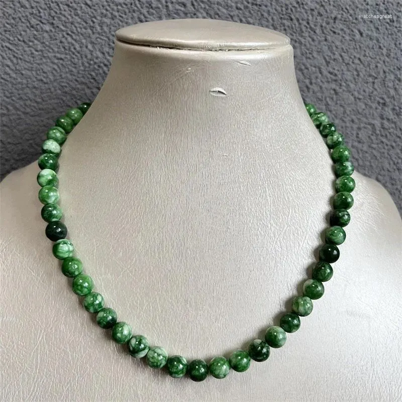 Chaînes 8mm Vert Émeraude Jade Collier Énergie Pierre Naturelle Bijoux Soins de Santé Protection des Pierres Précieuses Tour de Cou Guérison Yoga Femme