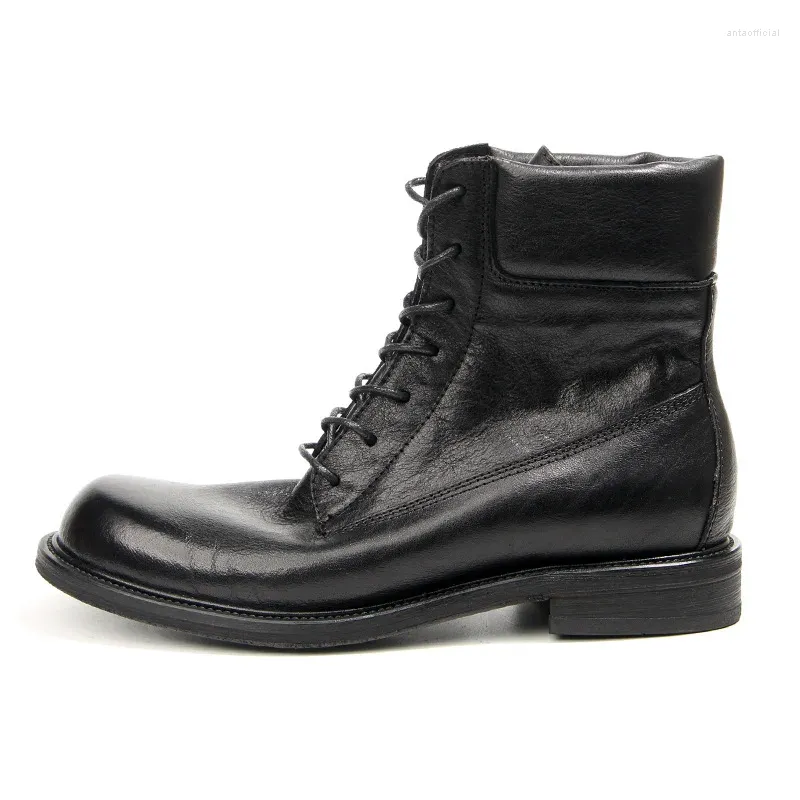 Botas vintage artesanal homens britânico luxo vaca sapatos de couro ao ar livre qualidade redonda dedo do pé clássico plataforma de motocicleta