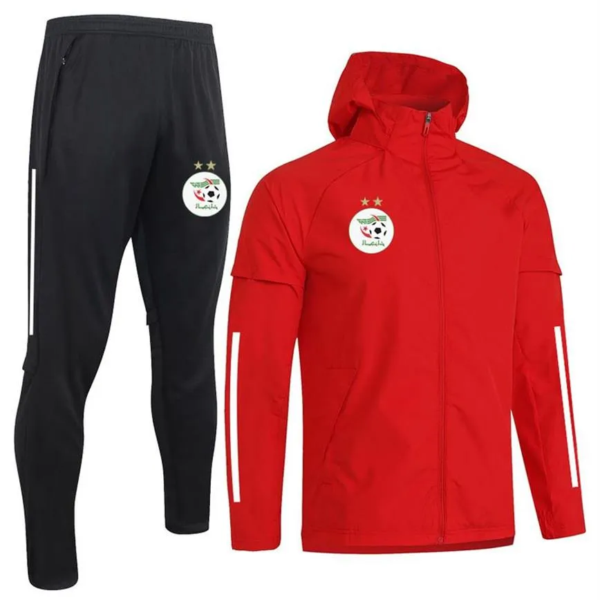 2021 Argelia Fútbol Cortavientos Trajes para hombres Kits Cremallera Chaquetas con capucha Pantalones Conjuntos Deportes Trajes de entrenamiento Fútbol adulto J316O