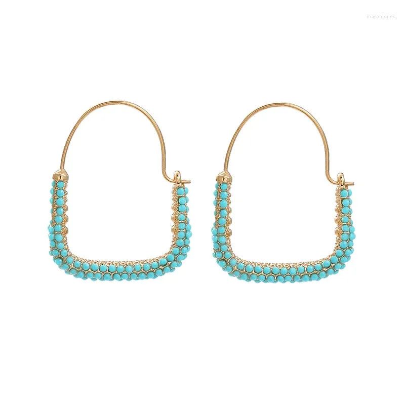 Hoop Earrings Metal For Women Pave Set Colorful Stones Cute Geometric Holiday Accessories Wholesale Fashion Jewelry Gifts MQ218