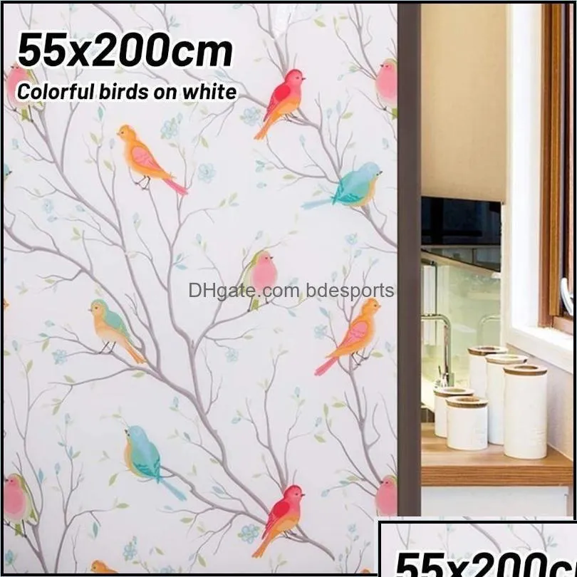 Altre decorazioni per la casa Giardino Colorf Pellicola per finestre per uccelli Privacy statica Blocco UV Vetro termico per adesivi Adesivi Drop Delivery 2021 F4Dpi Dhbsr