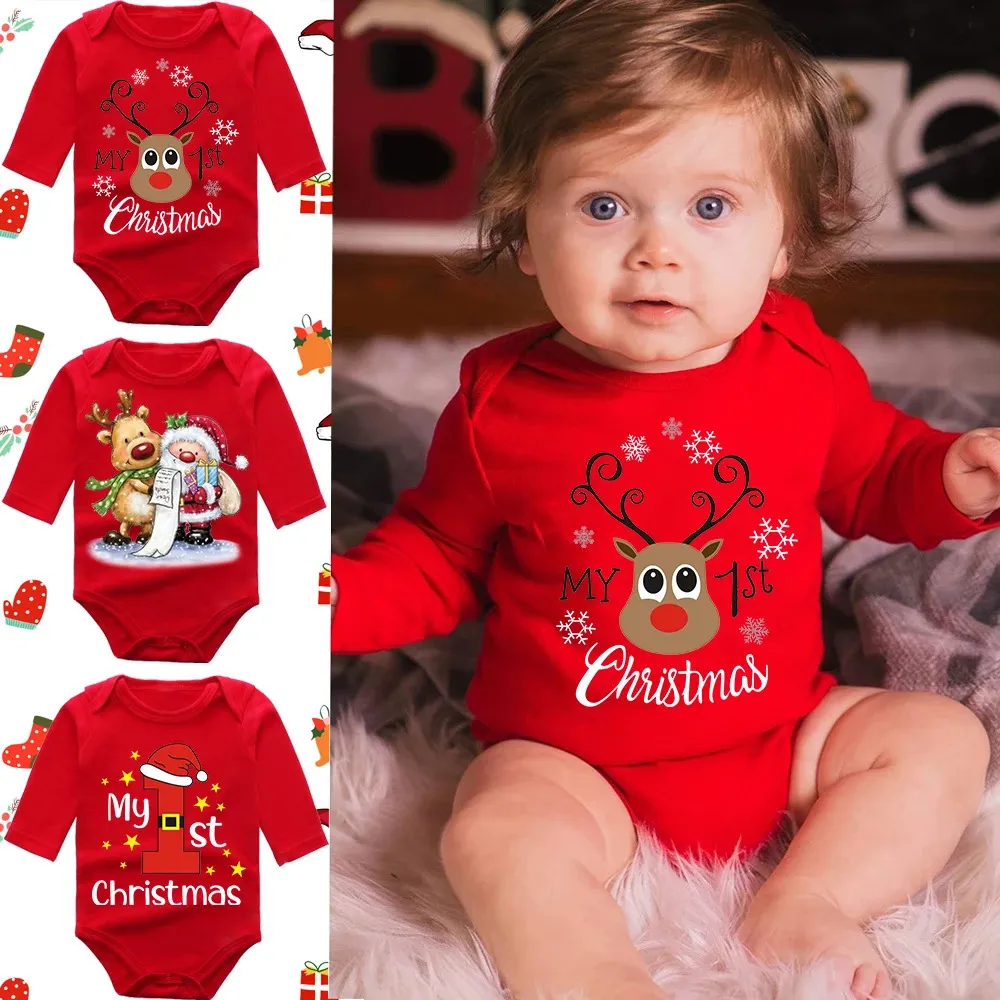 Rompers Infant born My First Christmas Baby Boys Girls Bodysuit Born Crawling Long Sleeve Jumpsuits Festival Party Gifts 231122