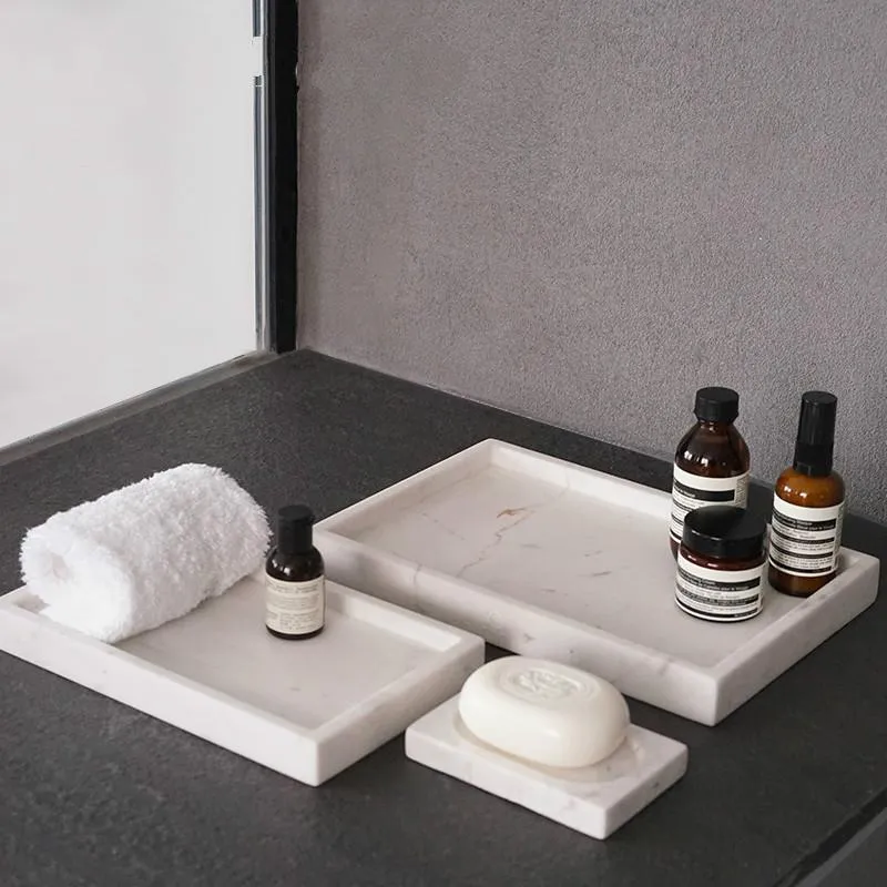 Plateau en marbre naturel Simple, Organization du rangement de la salle de bain, boîte de bureau pour cosmétiques et bijoux, processus de moulage intégré, livraison gratuite