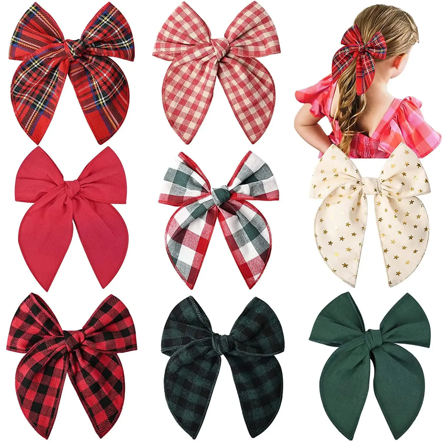 Fermagli per capelli Barrettes 50 pz/lotto 5" Fiocchi da favola Fasce in nylon Fiocchi per capelli scozzesi Fermagli per capelli Kid Ragazze Cotone Natale Tartan Fiocco Forcina Bambino Copricapo 231121