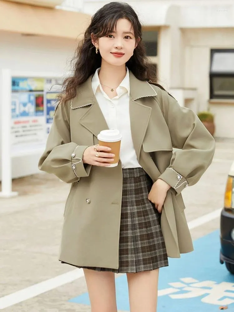 Casacos de trincheira femininos 2023 casaco estátua exterior para feminino coreano dongdaemun roupas de alta qualidade high-end mid-length senhora windbreaker