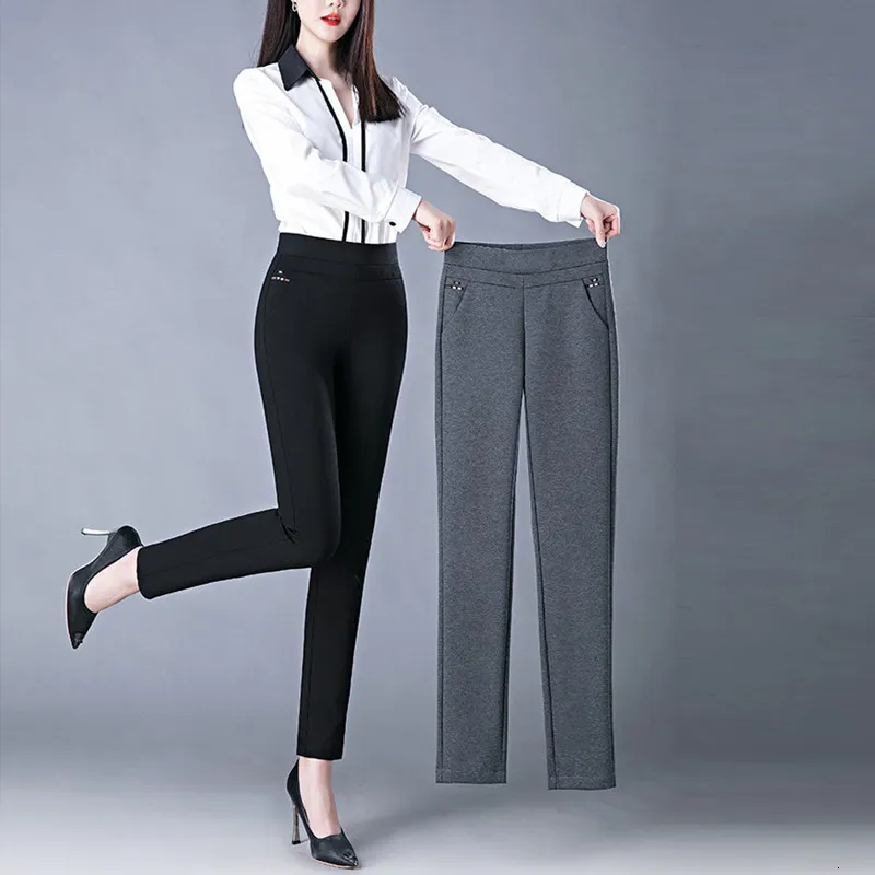 Pantalons pour femmes Capris printemps automne élégant taille haute décontractée Stretch mince femmes d'âge moyen pantalons dames mode tout Match noir gris crayon pantalon 230422