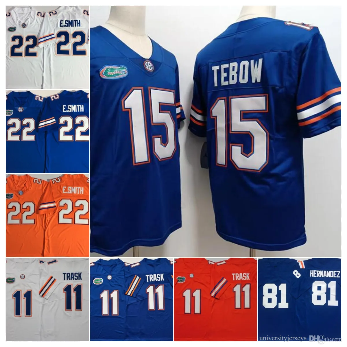 Florida Gators College Football gestikt Jersey 15 Tim Tebow 81 Aaron Hernandez 22 Emmitt Smith 11 Kyle Trask