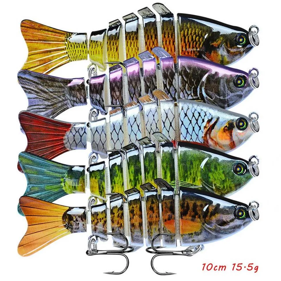 10 cm 15 5 g hameçon multi-sections appâts durs leurres 6 # hameçons triples 5 couleurs engins de pêche en plastique mélangé 5 pièces lot H-2315L