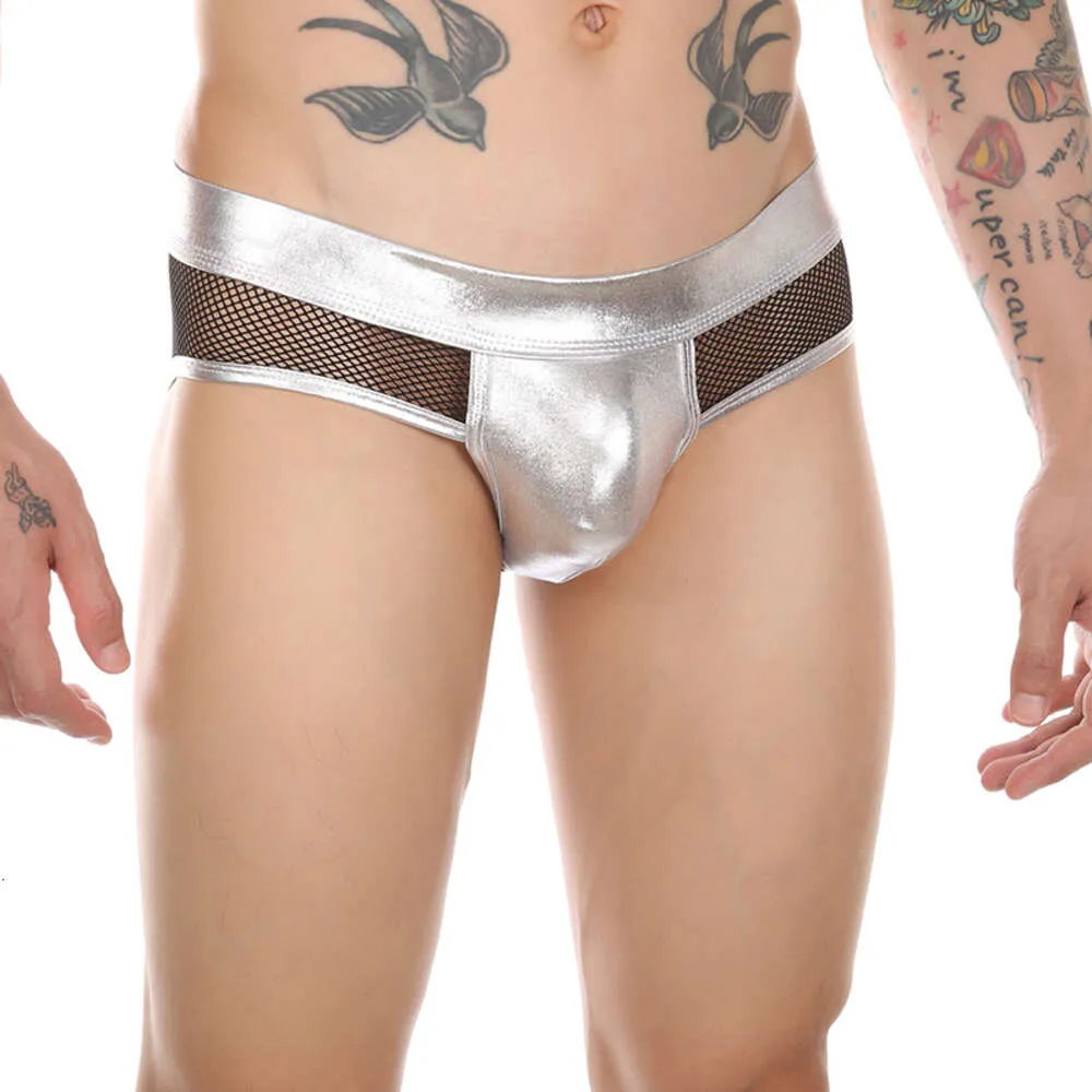 Cuecas de malha brilhante de couro pornô sexy para homens mini lingerie ultrafina erótica transparente micro u-convexo roupas de biquíni sissy