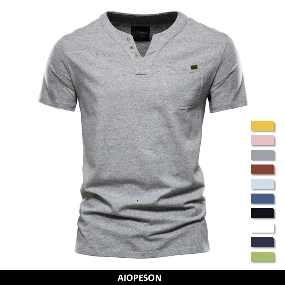 T-shirt da uomo AIOPESON T-shirt da uomo casual in cotone Tinta unita T-shirt classica con scollo a V Uomo Estate T-shirt manica corta di alta qualità Uomo 230421