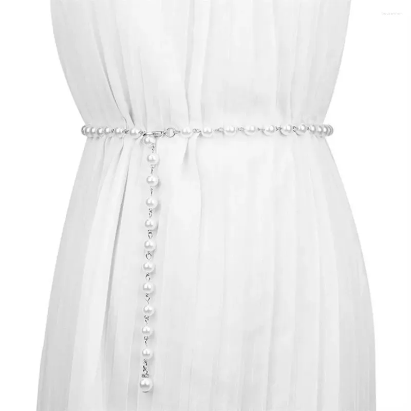 Bälten White Pearl Midjeband Kvinnor Midja kedja Bohemiskt bälte Fashion All-Match Dress Shirt Decoration Elegant Pendant
