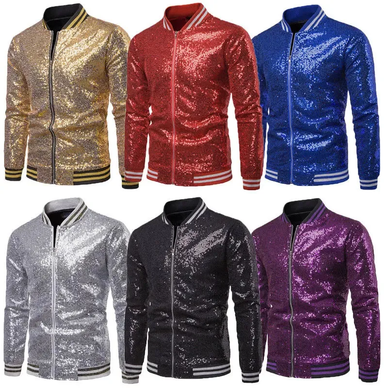 Chaquetas para hombres Abrigo de lentejuelas de moda Chaqueta con cremallera de manga larga Outwear Club Party Abrigos con lentejuelas Traje de escenario de negocios formal 231121