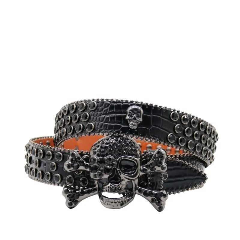 Bb Simon Belts Top Quality Luxury Designer Belt Punk Rhinestone Belts Skull Western Rhinestone Belts Luxury Strap Diamond Black Belt Skull Studded Belts for Men