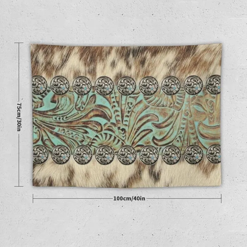 Tapestries Rustic Brown Beige Teal Western Country Cowboy Fashion Tapestry Decor Aesthetic Tapestrys Wallpaper House