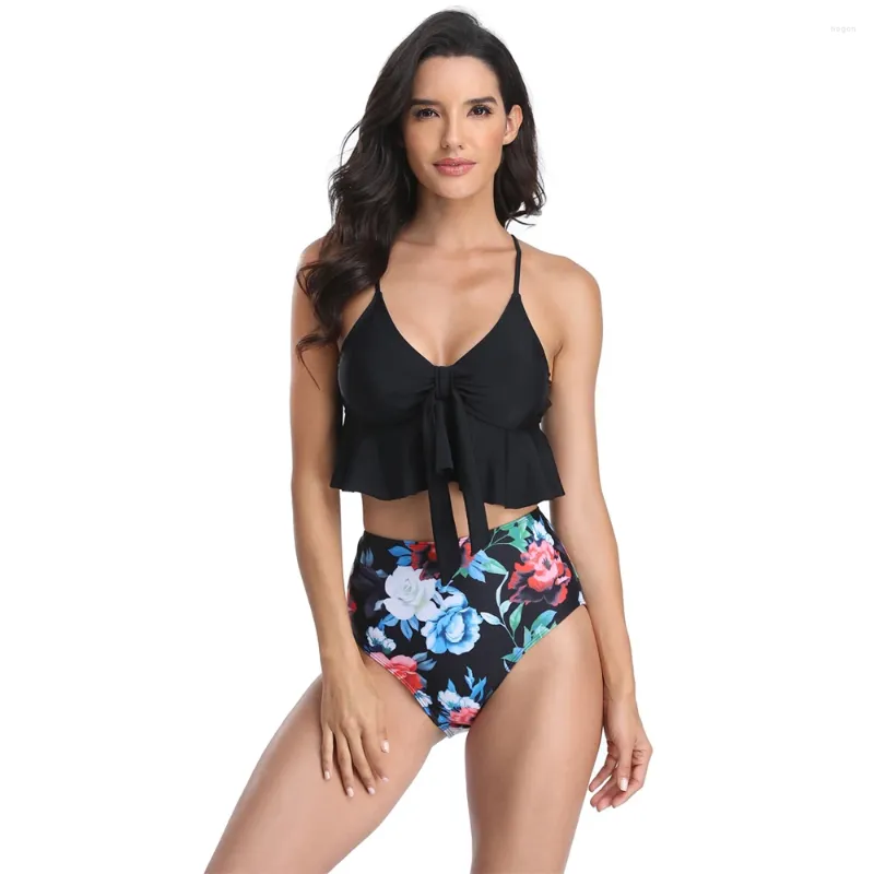 Mulheres Swimwear 2023 Plant Print Bikini Set com cintura alta sexy e estilingue maiô de duas peças para festa de praia