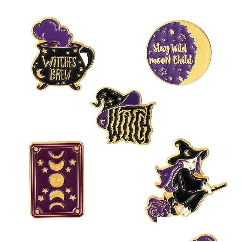 Pins, Brooches Pins Brooches Funny Magic Potion Hat Enamel Pin Metal Brooch Retro Punk Style Little Witch Badge Jewelry 6166 Q2 Drop D Dhgpv