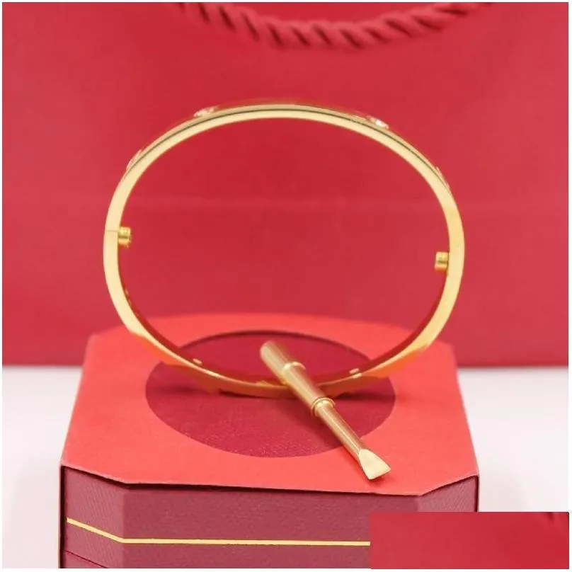 Cuff Cuff Fashion Top Quality Gold Style Love Stainless Steel Iced Out Screwdriver Bracelet Bangle For Women And Men Drop Delivery Jew Dhjgz