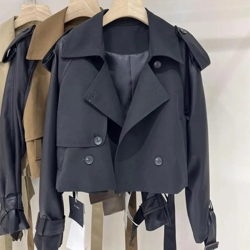 Vintage Leather Trench Coat Cropped For Women Short Vintage Leather Trench Coat Cropped For Women Short