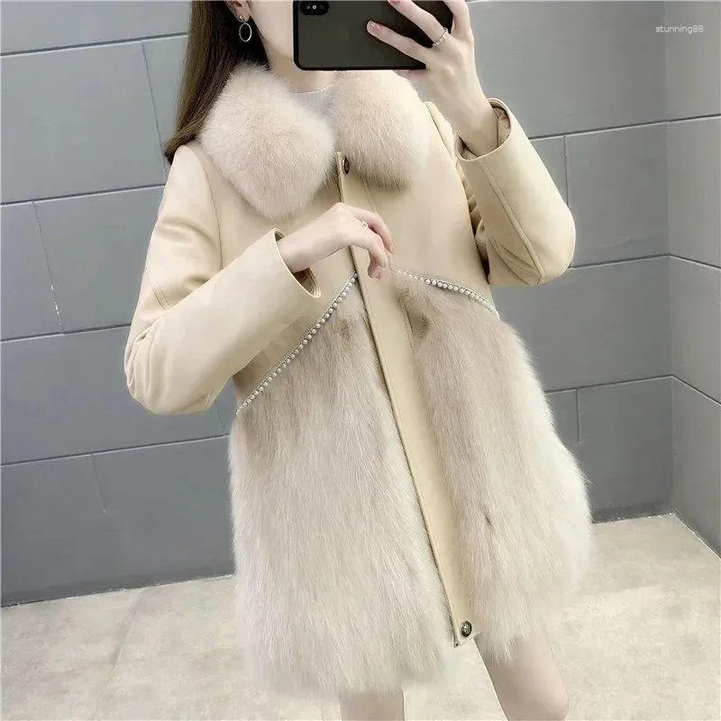 Women's Fur Coat Winter Leather Lamb-Like Wool Plus Velvet Thick