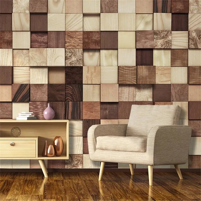 Bakgrundsbilder Custom Nordic Simple Geometric Wood Grain Wallpaper för vardagsrum sovrum bakgrund väggmålning papper hem dekoration