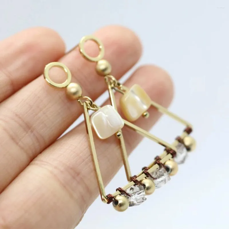 Dangle Brincos Design Limitado Elegante Shell Triângulo Pendurado Para Mulheres Vintage Cor Dourada Contas Gota Pingente Ear Studs Cuff