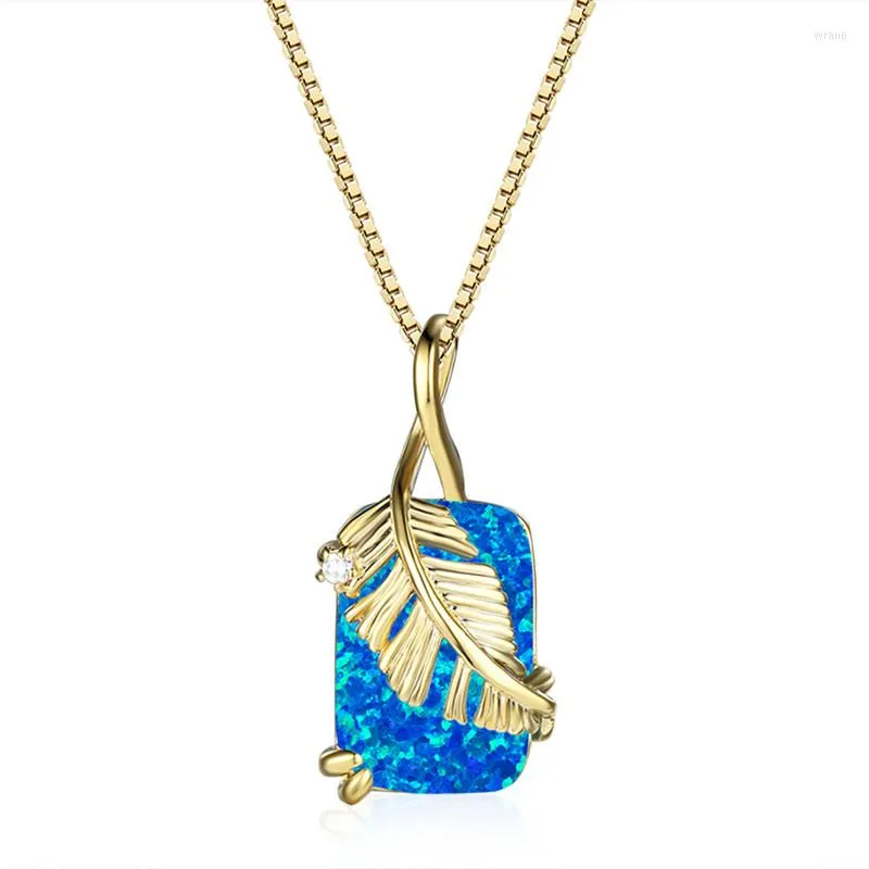 Pendentif Colliers Blanc Bleu Opal Carré Pierre Collier Classique Plume Vintage Or Argent Couleur Chaîne Pour Les Femmes Fête