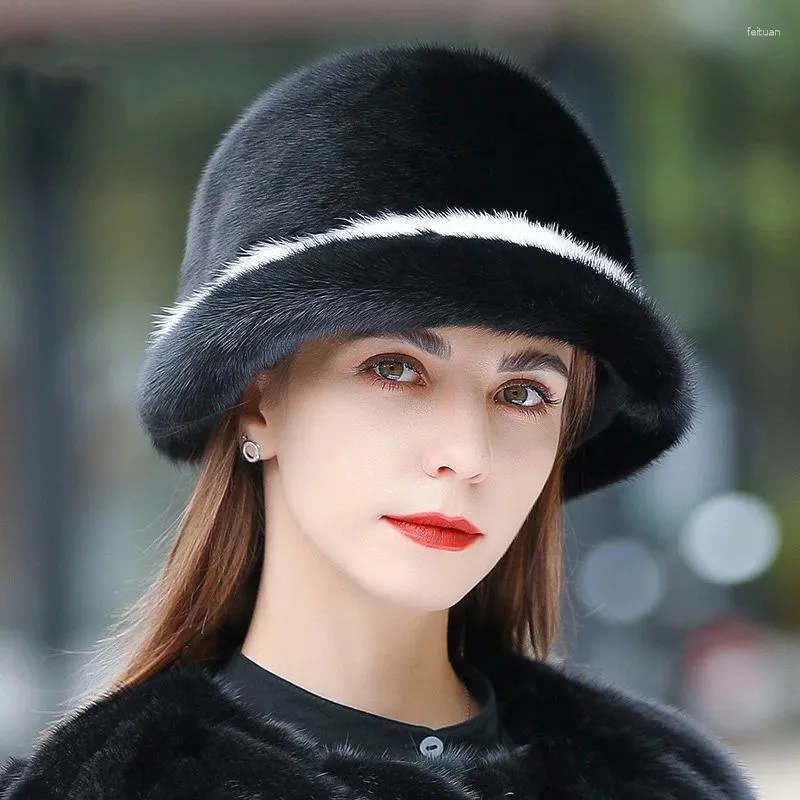 Berretti di fascia alta per capelli di visone cappello caldo da donna moda top invernale ispessito vera pelliccia casual da donna di grandi dimensioni
