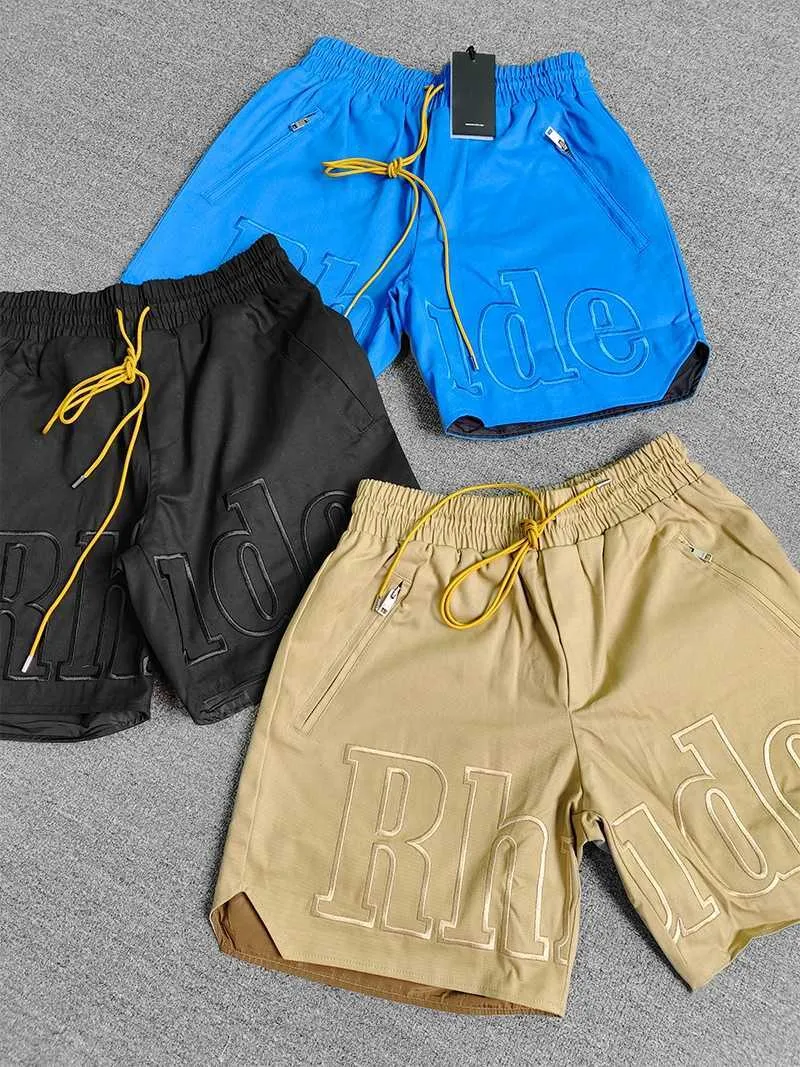 Designer Kleding Trendy Rhude Borduurwerk Amerikaanse Zomer Sport Trekkoord Losse Strand Casual Broek Basketbal Split Shorts Heren Koppels Joggers Sportkleding