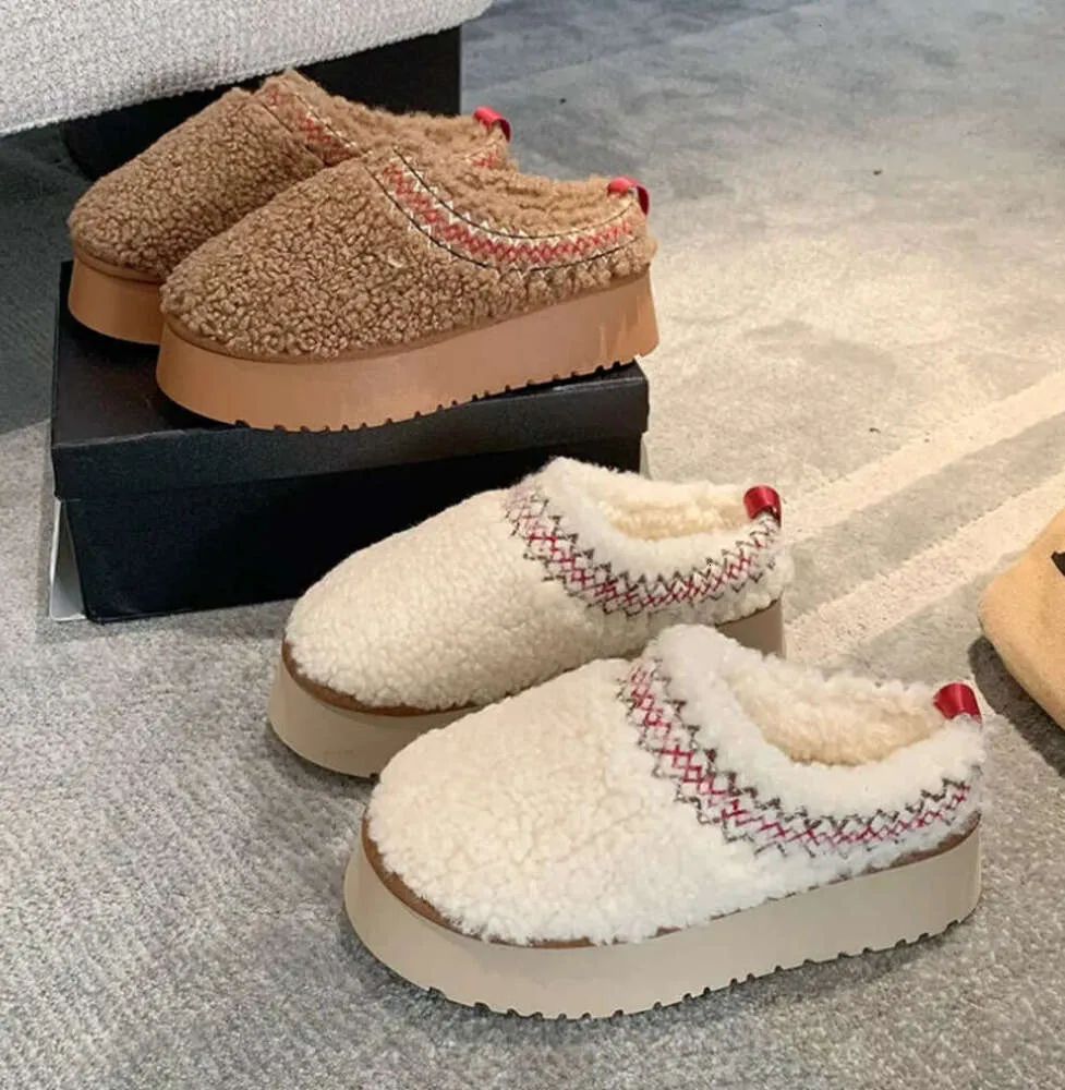 Uglis Sherpa Fleece Slipper Fluffy Tazz Braid Scuffs Mules Uggglie-4 Tasman Chestnut Whit Wool Päls Slides Women Ultra Mini Platform Boot Slip-on Shoes Ghty