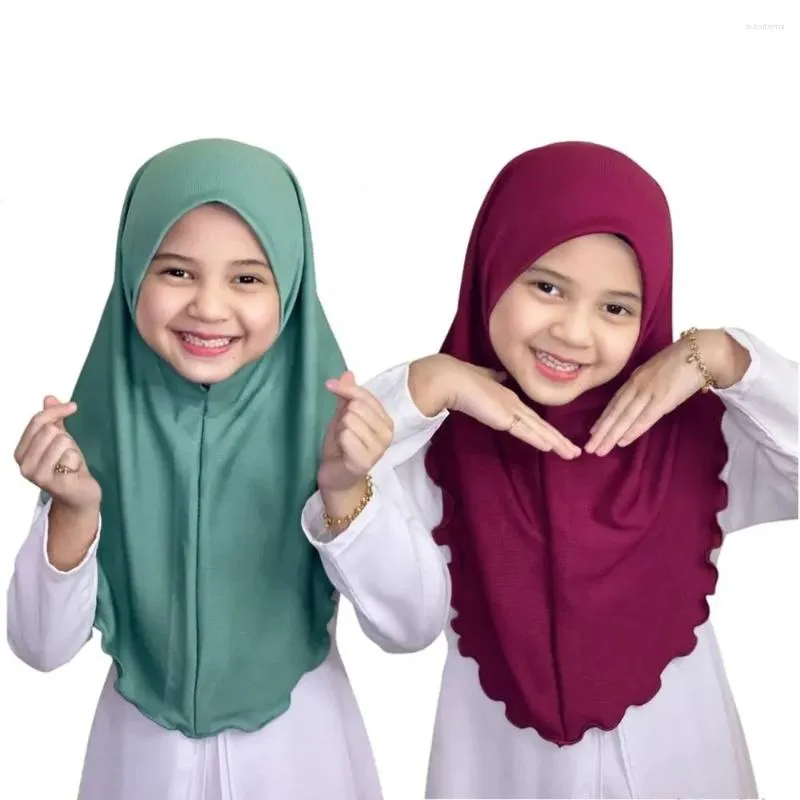 Sciarpe Hijab musulmane per bambini Ragazza da 7 a 12 anni Sciarpa islamica Scialli Morbido materiale elasticizzato Malesia Bambini all'ingrosso