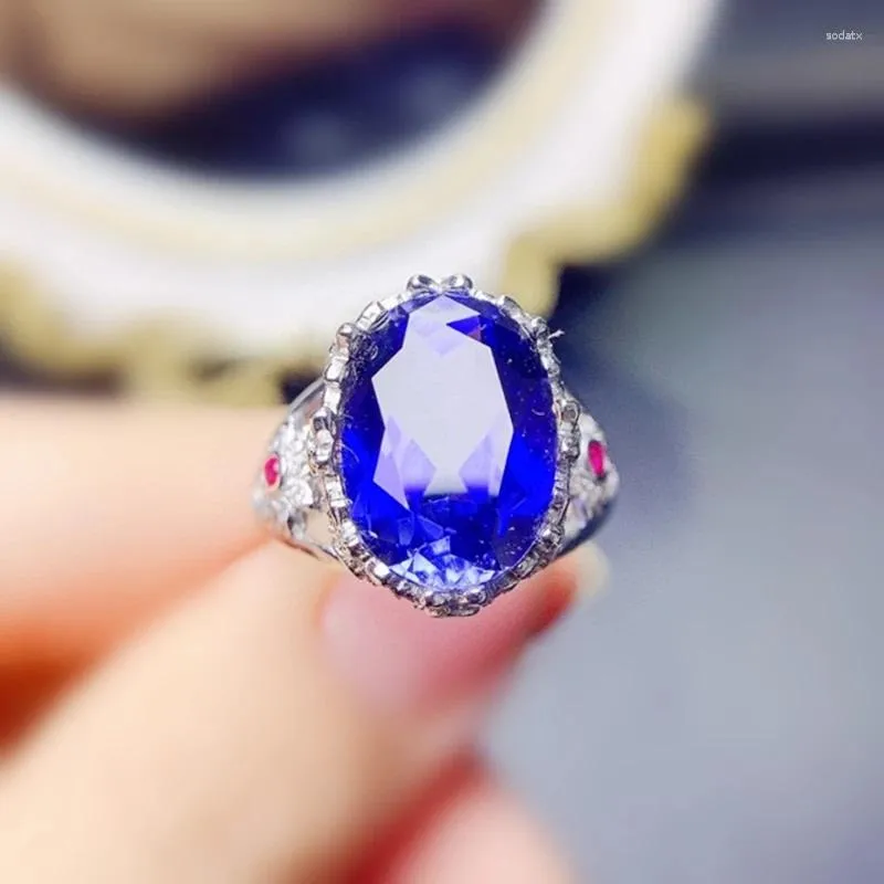 Anneaux de cluster Fleur de saphir bleu Big Bague par bijoux 925 Sterling Silver 10 14mm 6.5ct Gemstone Fine J228285