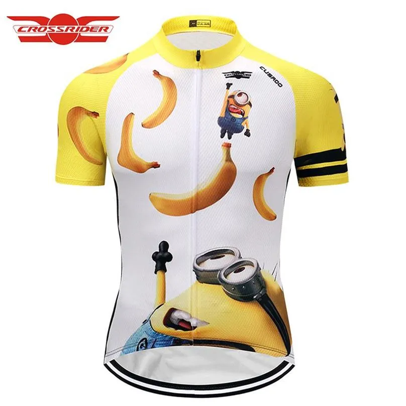 Crossrider Minyonlar Karikatür Bisiklet Jersey Klasik Komik Bisiklet Giysileri Kısa Maillot Roupa Ropa de Ciclismo Hombre Verano251i