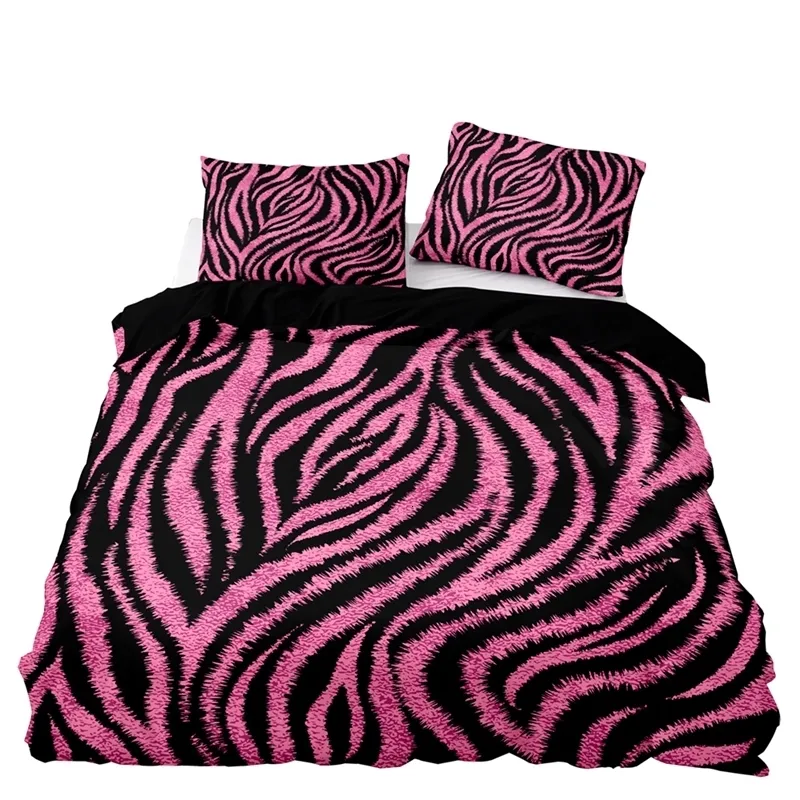 Bedding sets American style bedding 240x220 pink leopard print down duvet cover with pillowcase single and double king comfortable 231121