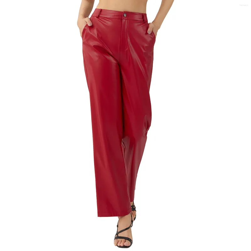 Kadın Pantolon 2024 Sonbahar Kış Pu Pantolon Moda Bayanlar Yüksek Belli Düz Renk Düz Cipleri Cepleri