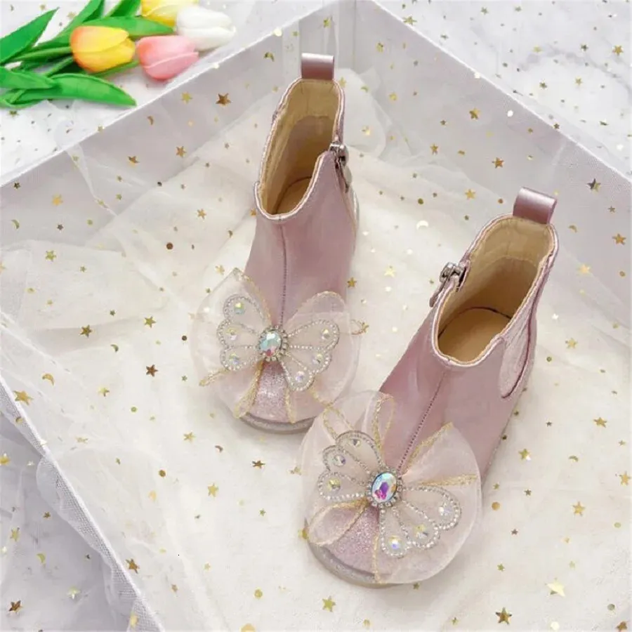 Boots Girls Short Autumn Winter Childrens Princess Shoes Plush Baby Riding Silver Fingle Pink 231122