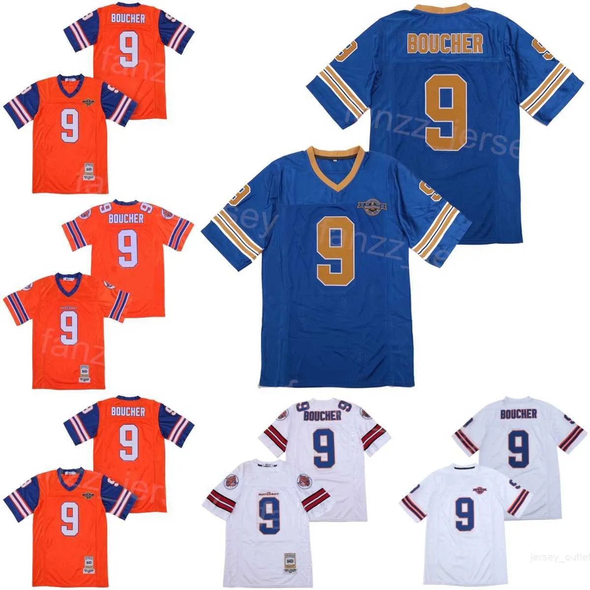 Voetbalfilm The Waterboy Adam Sandler Jerseys 9 Bobby Boucher Mud Dogs Bourbon Bowl Men All Stitched Team Orange Blue Awit White Breathable University Pullover
