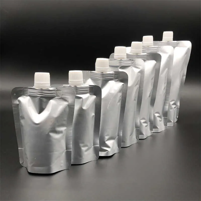 Getränkebeutel aus Aluminiumfolie, großes Kaliber, 100 ml, 150 ml, 200 ml, 250 ml, 300 ml, 400 ml, 500 ml, Einweg-Kunststoffdüsenbeutel für Milch, Tee, Kaffee, Saft, Wasser