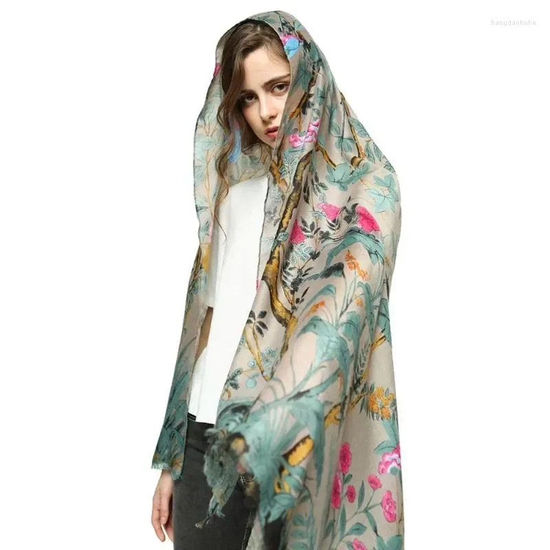 Scarves 4 Seasons Bird Pattern Satin Fashionable Versatile Printed Decorative Hijabs Scarf For Women Neck Shawl Headscarf