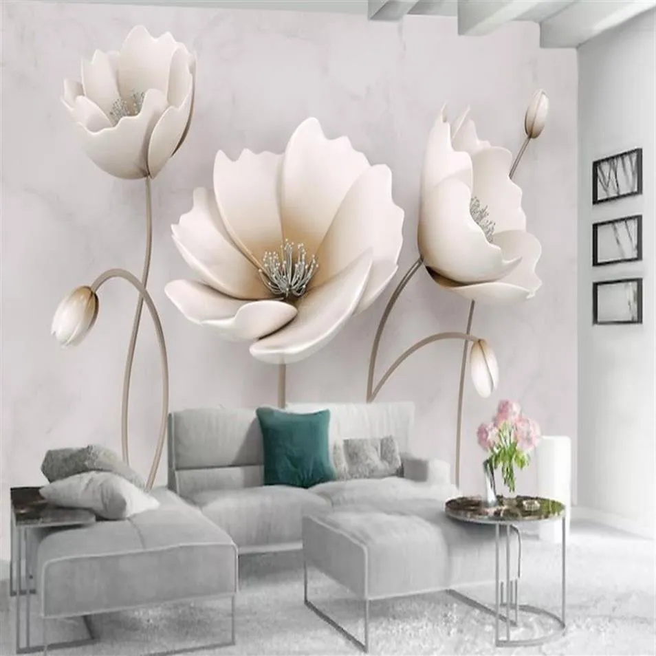 Custom 3d Floral Wallpaper Nordic Elegant Flower Marble Texture Home Decor Living Room Bedroom Kitchen Wall Covering Mural Wallpap263C