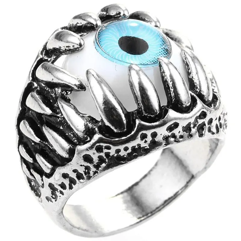 Cluster Ringe Vintage Monster mit Auge Männer Punk Dämon Zahnring einäugiger Biker für Hip Hop Zähne