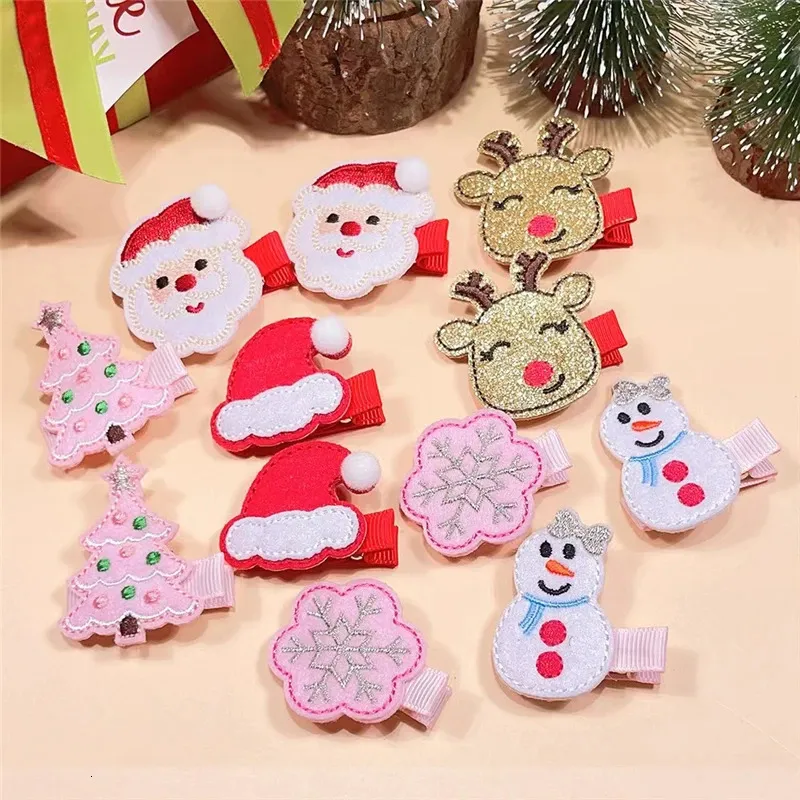 Headwear Hair Accessories 10Pcs/Lot Christmas Hair Clip Accessory for Girls Glitter Bobby Hairpin Kids and Adults Red Christmas Hair Clips Barrettes 231121