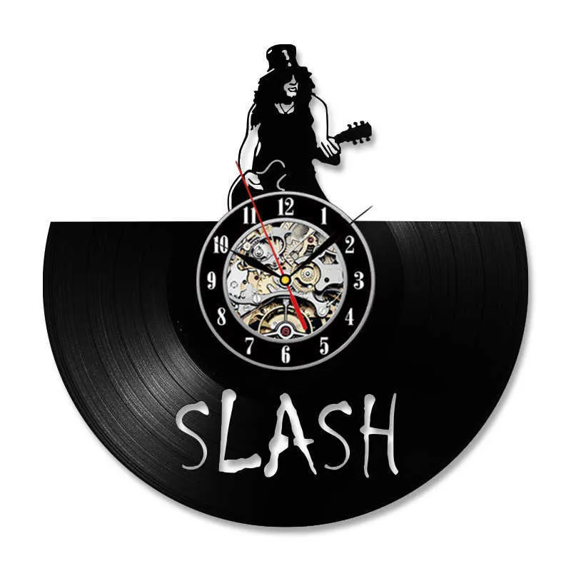 Wandklokken Guns N Rose Slash Vinyl Record Wall Clock Music Thema 3D Stickers Rock Band Vinyl Clock Led Wall Watch Modern Design Home Decor P230422