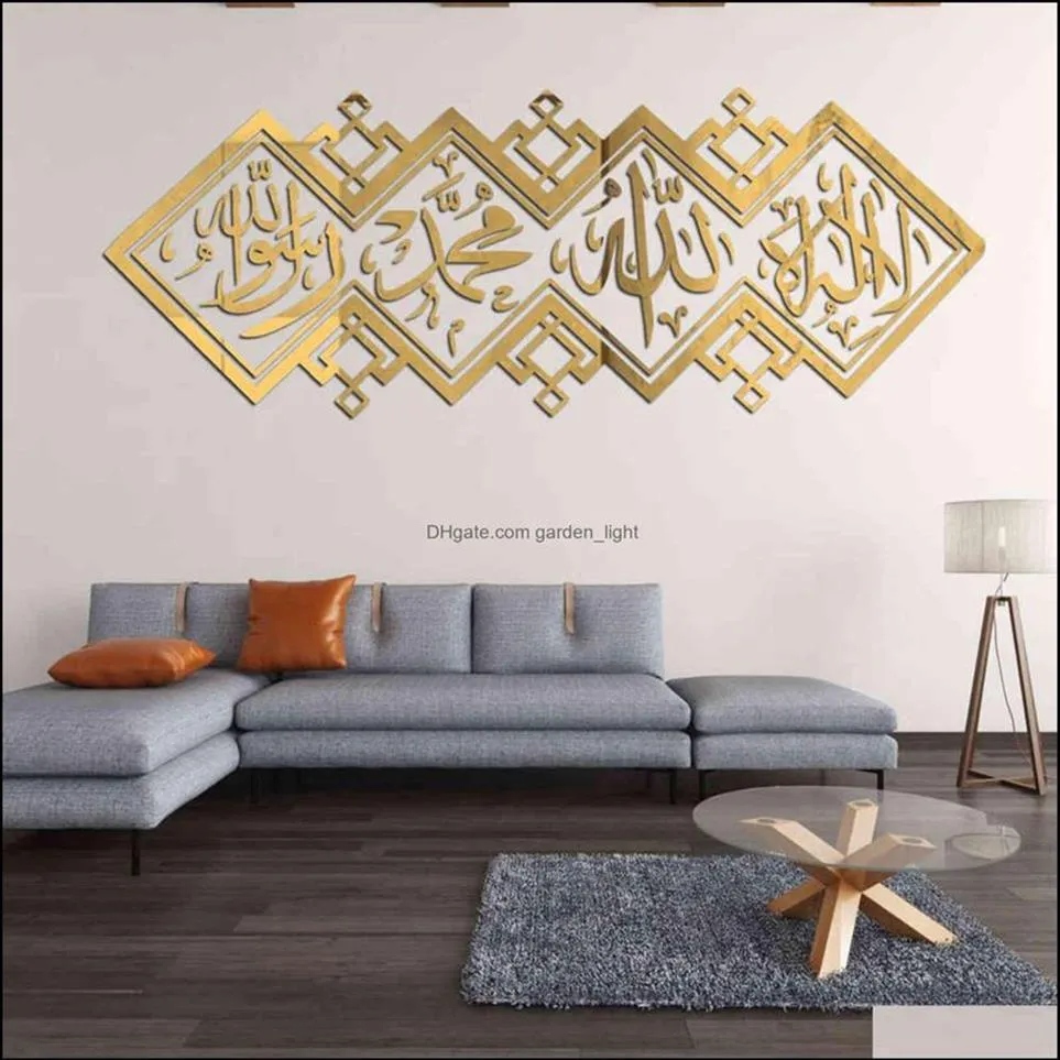 Vägg klistermärken hem trädgård dekorativ islamisk spegel 3d akryl klistermärke muslim väggmålning vardagsrum konst dekoration dekorera 1112 drop del208q