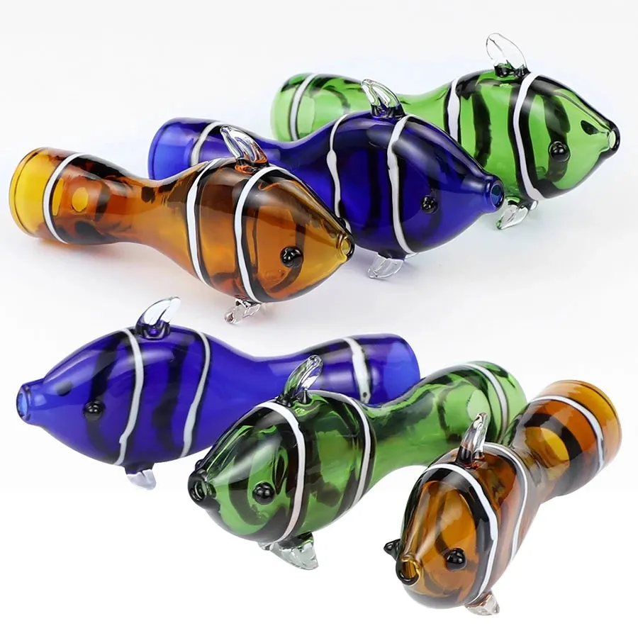 2023Factory Glass Hand Pipe Wholesale Creative Fish Design Smoking Pipes Herb Burner Tobacco Rig