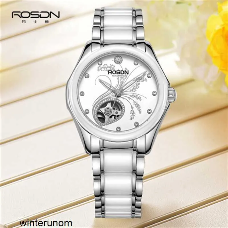 Rosdn Limited Montres Mouvement Suisse Lawston Montre Femme Céramique Montre Femme Tendance De La Mode Évider Montre Mécanique Automatique Montre Femme Étanche Na HBAE