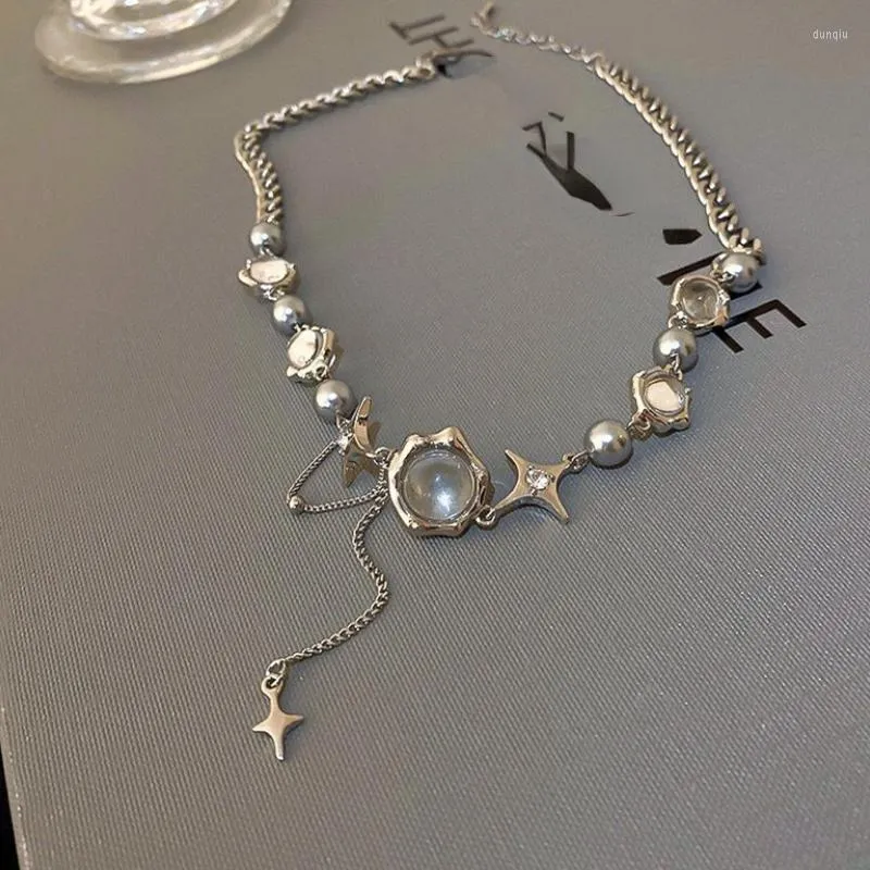 Naszyjniki wiszące projekt Wykwintne gwiazdy geometryczne kryształowe łańcuchy Choker Koreańska moda błyszcząca biżuteria dla kobiet rocznicowy ślub