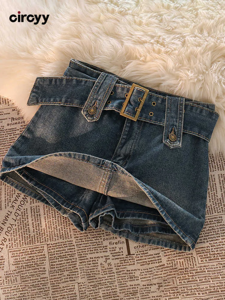 Gonne Circyy Gonna di jeans Donna con cintura Jean Mini gonne a vita alta 2023 Estate New Casual Vintage Streetwear A-Line Chic Y2k Vestiti P230422