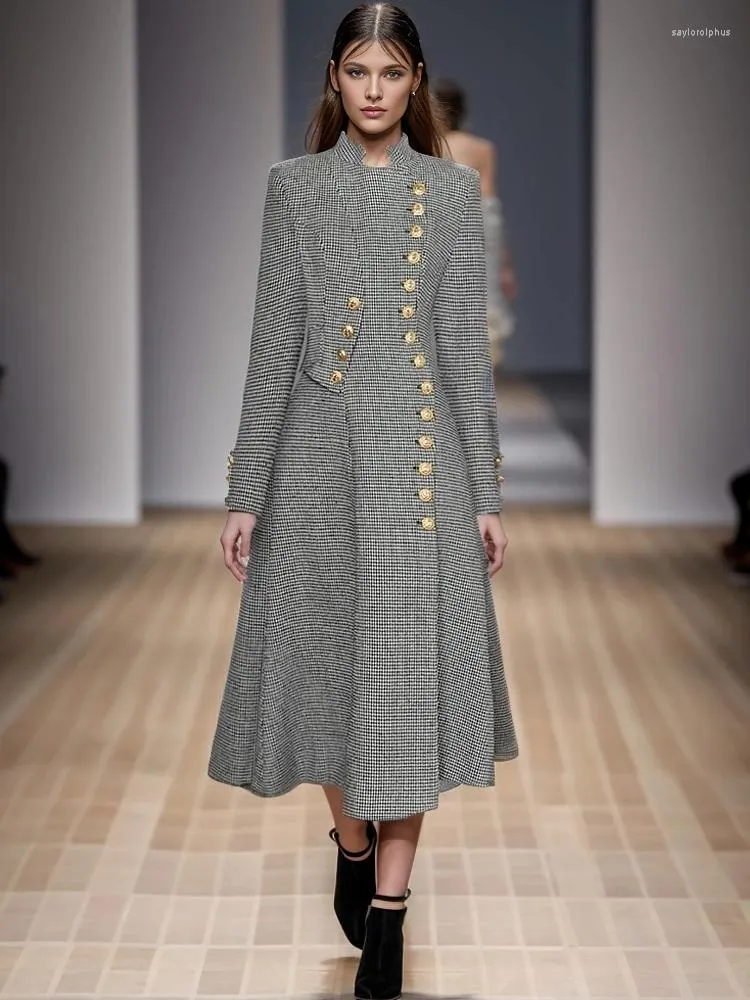 Kadın Trençkotları Pist Uzun Sonbahar Kış Tasarımcısı Moda Zarif Vintage Resmi Durum Parti Partisi Günlük Slim Fransız Kadınlar için