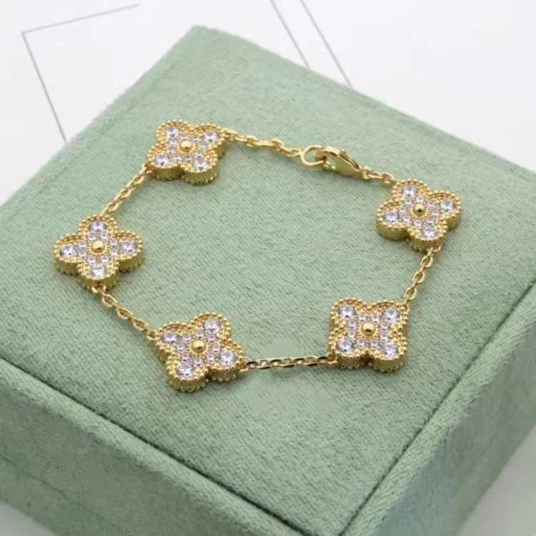 Vans yonca bilezikler lüks tam elmas yonca bilezik markası klasik tasarımcı kristal bileklik moda yüksek kaliteli bayan mücevher hediyesi